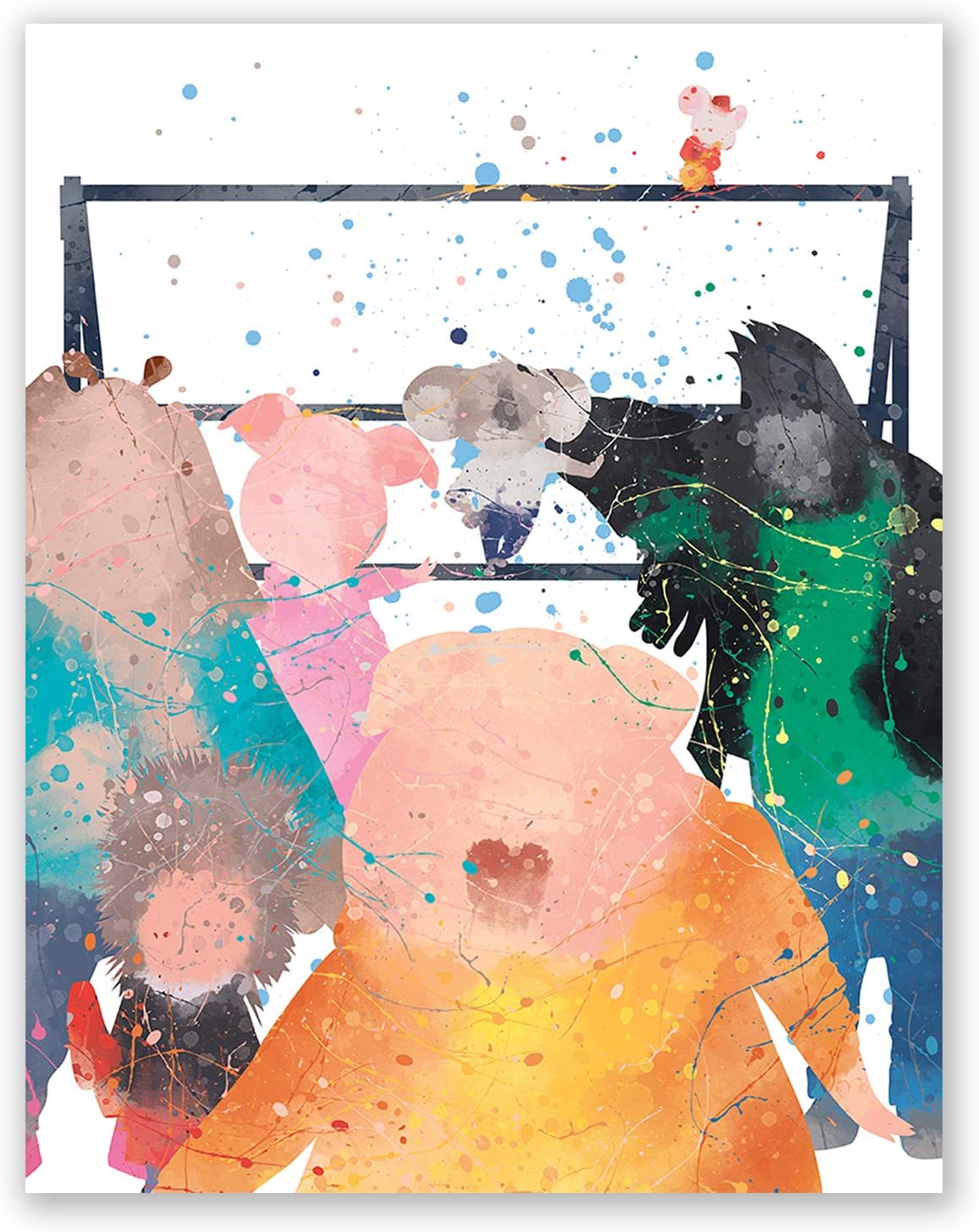 PGbureau Sing Movie Poster – Nursery Wall Art Decor Print – Johnny Becky Ash Buster Meena Gunter Rosita – Kids Room Watercolor Artwork – Party Birthday Christmas (8x10)