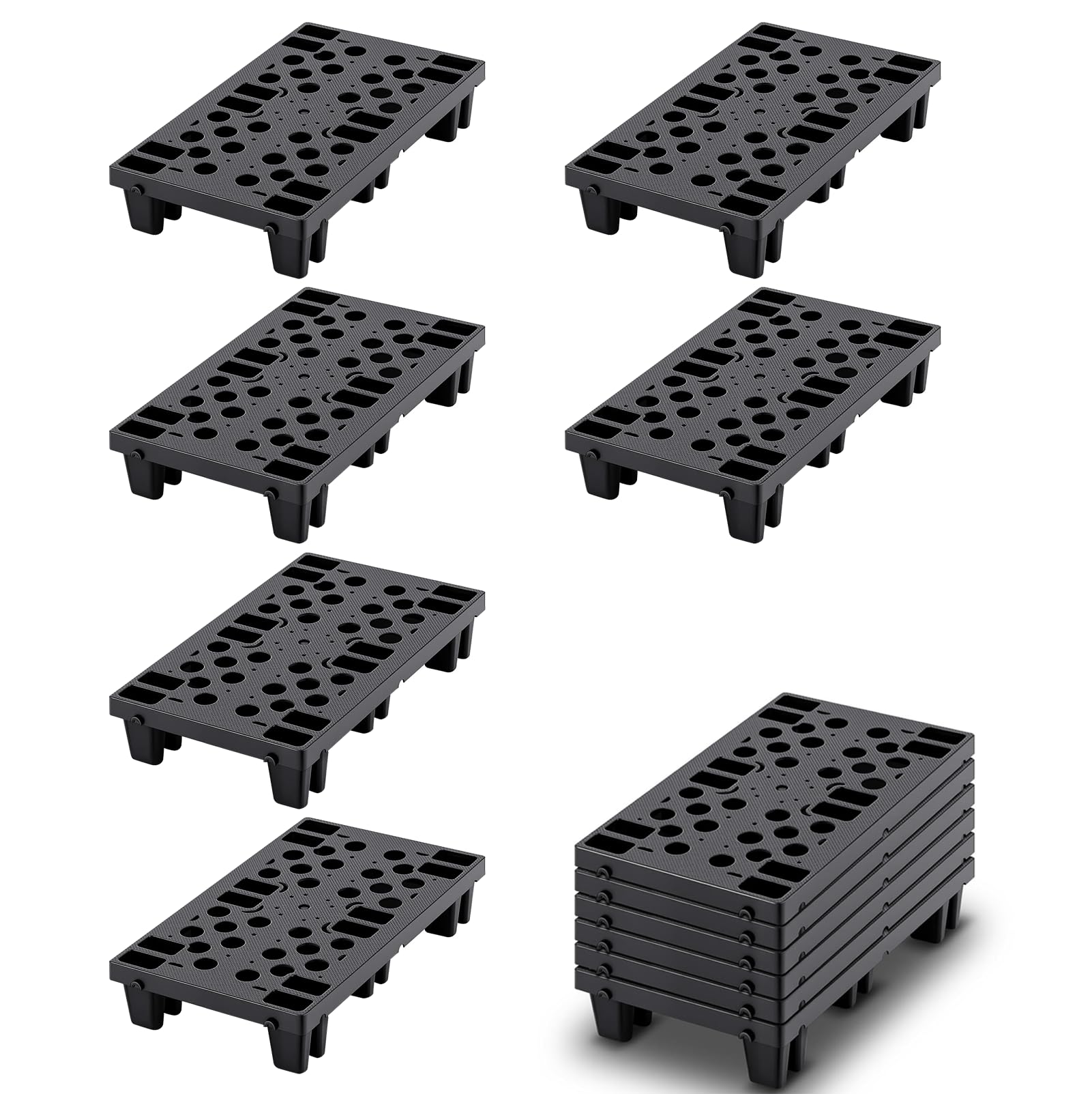 6 palés de plástico HDPE, apilables, palés industriales con conexión de clic, palé ligero resistente al agua, para interior/exterior, para supermercado, sótano, garaje, almacén (50 x 30 x 10 cm)
