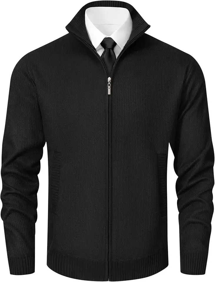 Vcansion Men's Cardigan Sweaters Classic Full Zip Knitted Cardigan Sweater with Pockets