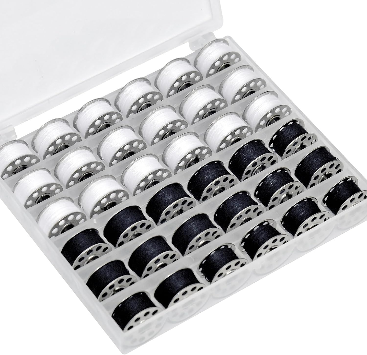 36Pcs Bobbins and Sewing Threads with Metal Bobbin Case for Multiple Sewing Machine, Pre-Wound Bobbins Set (White&Black)