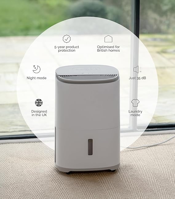 MeacoDry Arete® One 12L Warm Pebble Dual Dehumidifier & HEPA air purifier for smaller sized houses or flats - prevents damp and condensation - ultra-quiet, low energy, laundry mode-