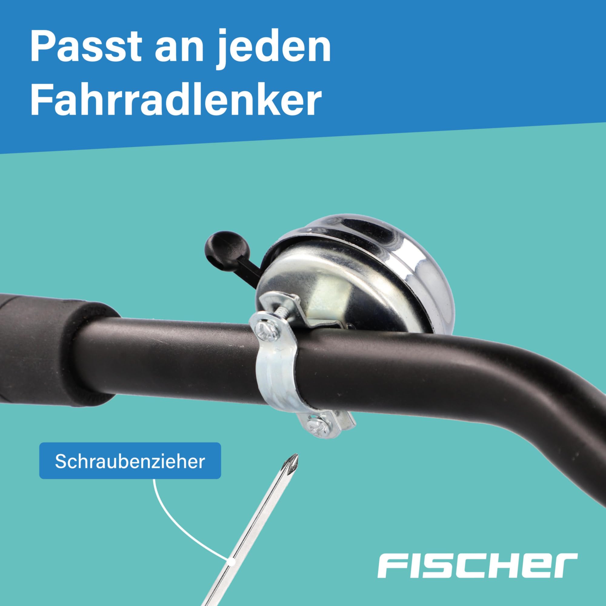 FISCHER Unisex chromowany dzwonek rowerowy, srebrny/chromowany, rozmiar uniwersalny UE