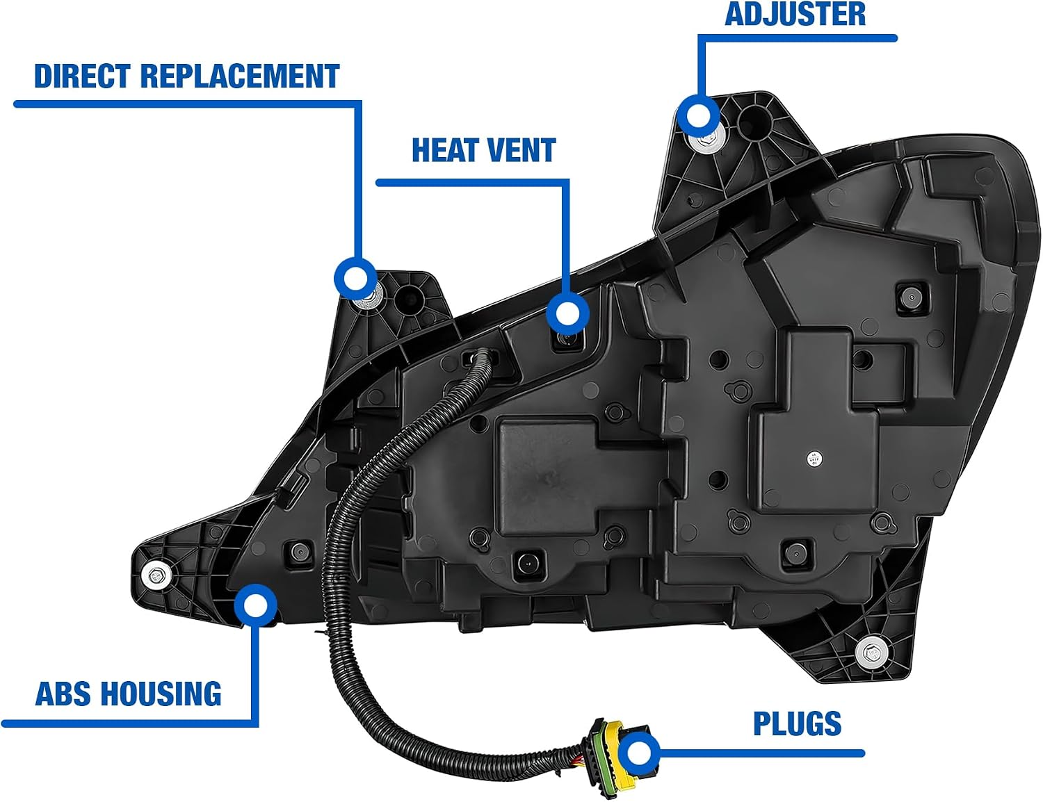 KOZAK Full LED Headlight Assembly Black Housing Compatible with Kenworth T680 Next Gen 2022 2023+, Passenger Right Side, Includes Logo, 2x 22 Windshield Wipers, and Reflective Vest