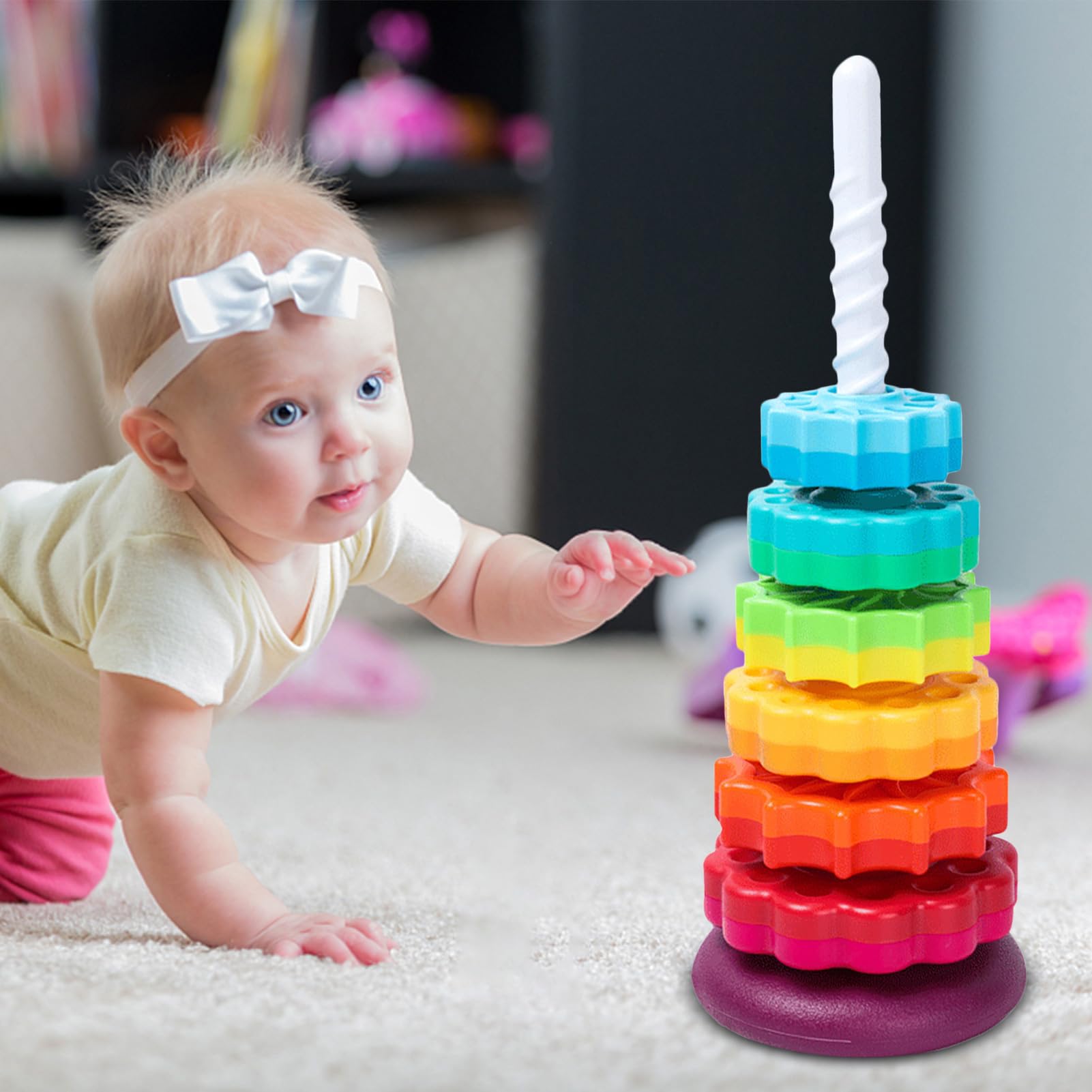 Giocattolo impilabile: anello a torre , ingranaggi sensoriali, gioco educativo a motore fine, ruota a colori interattivi | Giocattolo di apprendimento precoce per ragazzi