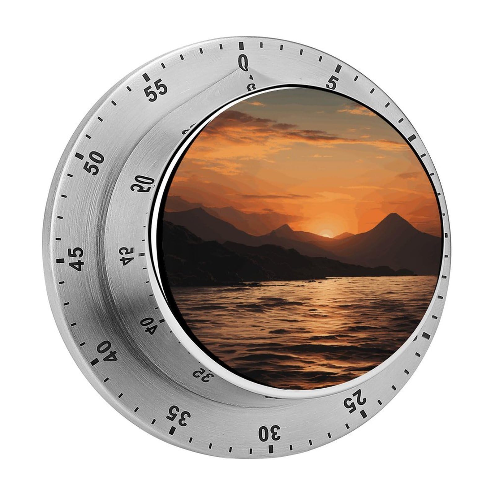 Mountain and Water at Sunset Mechanical Kitchen Timer, Magnetic Stainless Steel Countdown Timer, Loud Alarm Cooking Timer for Baking, Cooking, Fitness, Classroom, No Battery Needed