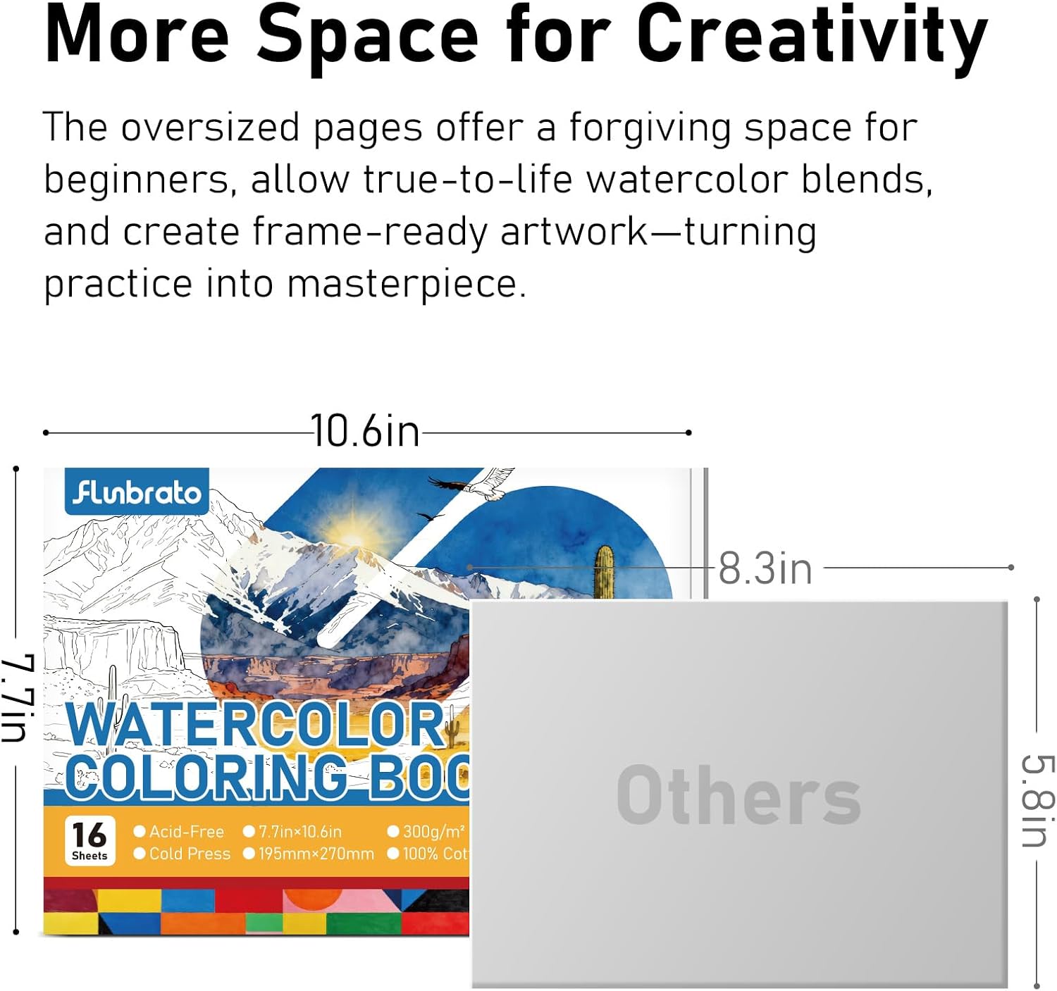 FLUNBRATO Watercolor Coloring Book with Reference Booklet,16 Sheets 10.6 x 7.7 inch 100% Cotton Cold Press, Beginner Friendly Stress Relief Watercolor Paper Book for Adult-Landscape