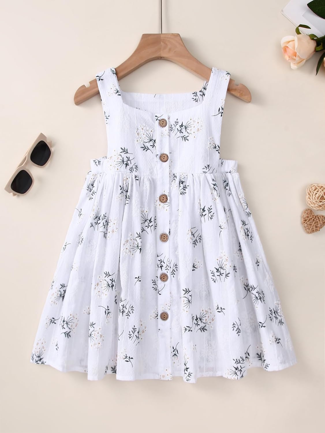 Toddler Girl Cotton Linen Summer Dress Suspender Sleeveless Button Beach Girls Sundress - Image 7