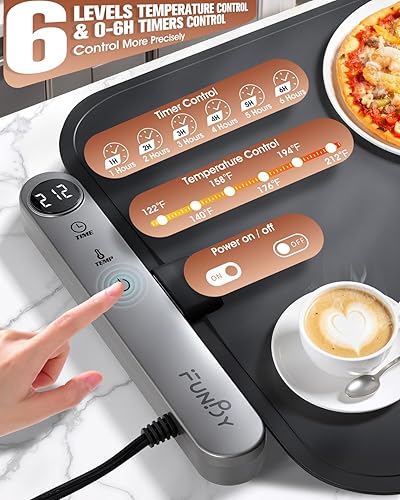 Miniatura 3 de Alfombrilla de calentamiento de alimentos, IPX7 impermeable para alimentos con diseño desmontable, temporizadores de 1 a 6 horas, tapete térmico