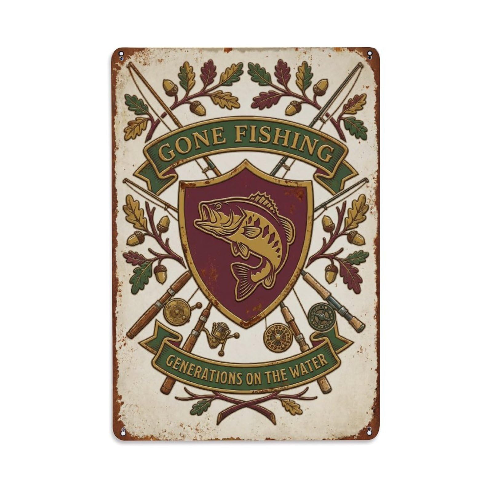 Gone Fishing Family Tradition Vintage Metal Tin Sign Plaque Wall Decor for Cafe, Club, Garden Metal Poster 8x12Inch