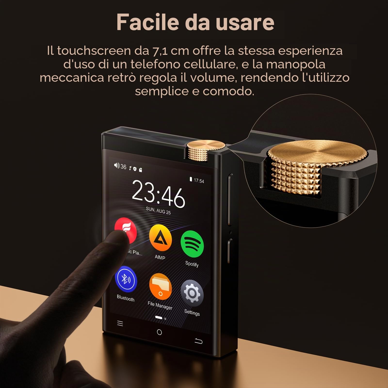 Lettore MP3 HiFi con Bluetooth e WiFi, Oilsky 80GB Spotify MP3, 2,8'' Lettore di Musicale Digitale 512DSD ad Alta Fidelità Senza Perdite, Android 9.0 (nero)