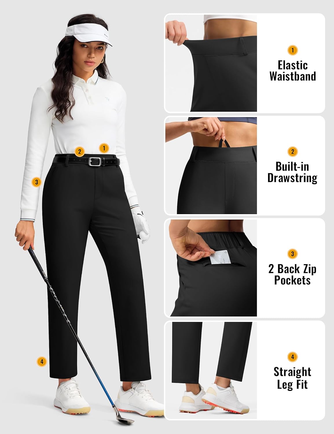 Fleece Lined Pants Women Winter Golf Pant with Zipper Pockets Pull On Stretch Dressy Travel Work Casual Slacks - Image 5