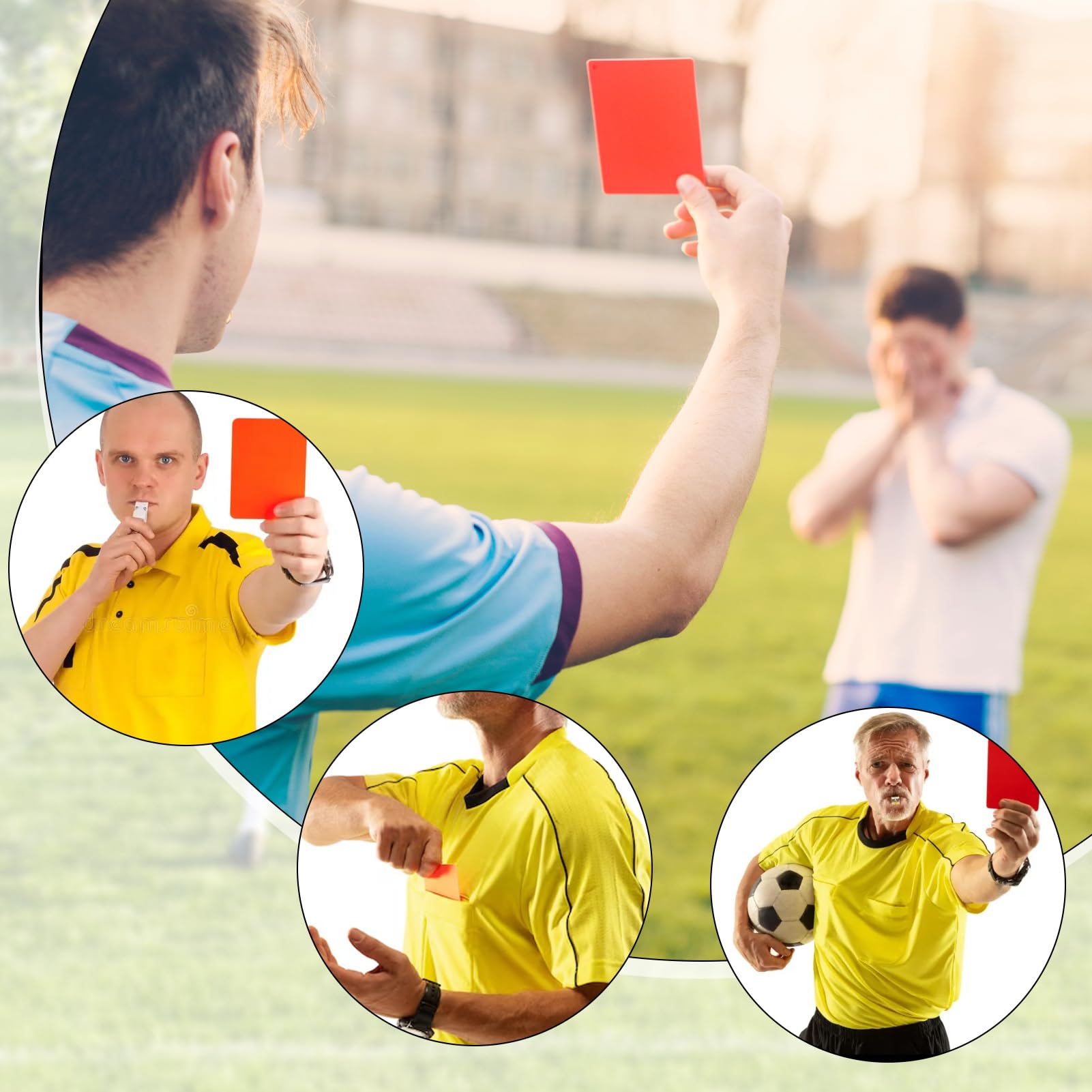 Juego de 6 cartas rojas y amarillas para árbitro de fútbol con 2 silbatos deportivos con cordón, accesorio indispensable para cualquier juego de fútbol