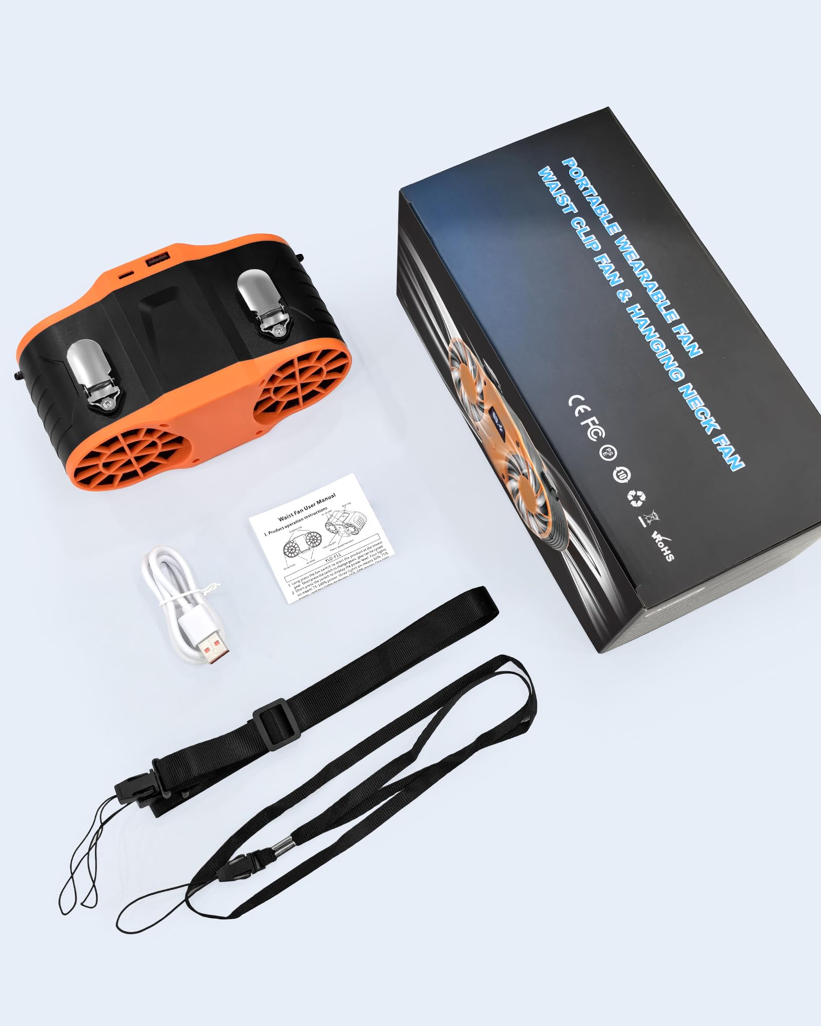 FERNIDA Taillen Clip Ventilator, Tragbarer 20000mAh T-shirt Ventilator mit 4 Geschwindigkeit, Waist Clip Fan für Bauarbeiter, Gärtner, Outdoor, Reisen, Arbeit und Camping
