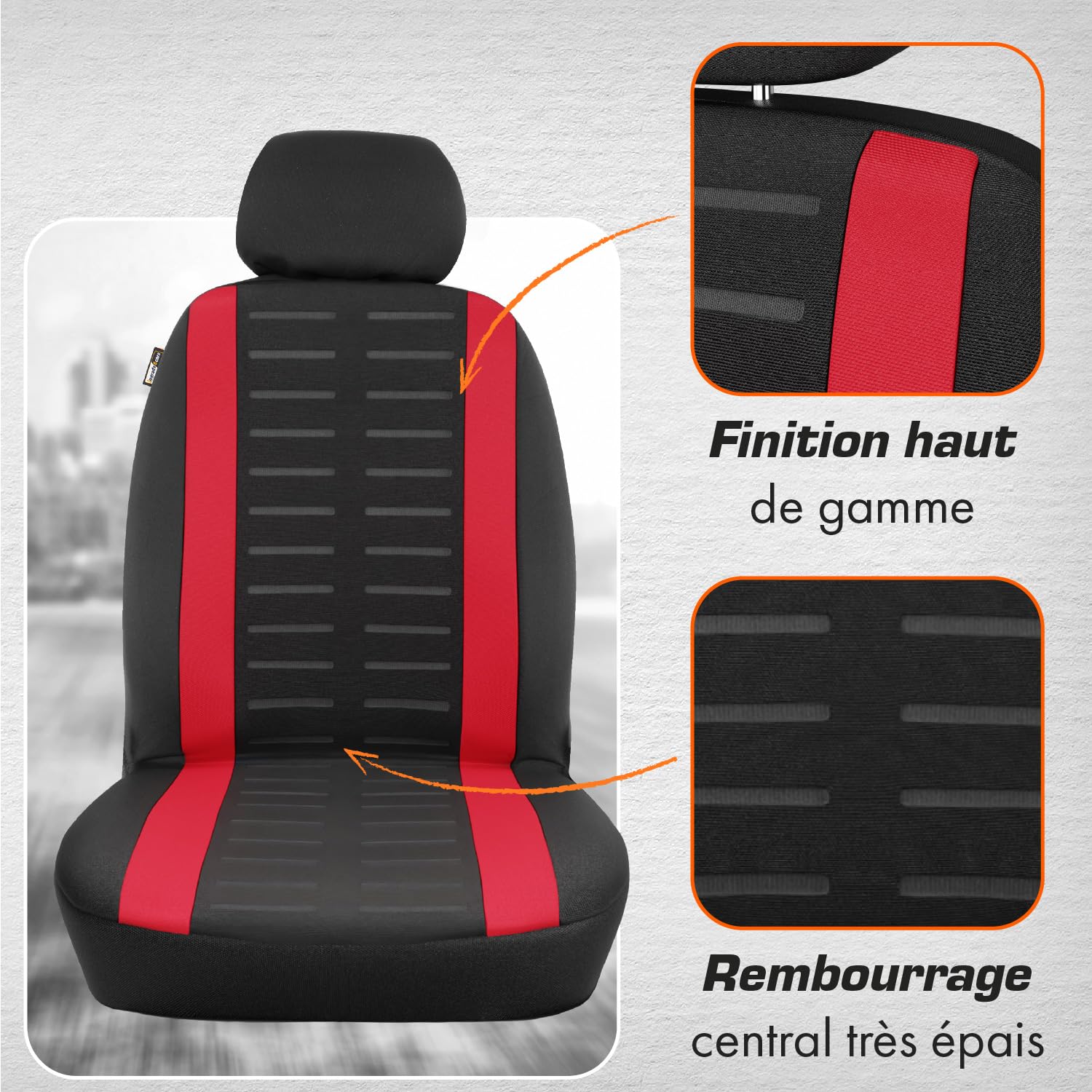 Housses De Siège Auto Universelles - 2 Places Avant Hautes - Tissu Polyester + éponge - Noir - Protection Anti-usure - 11