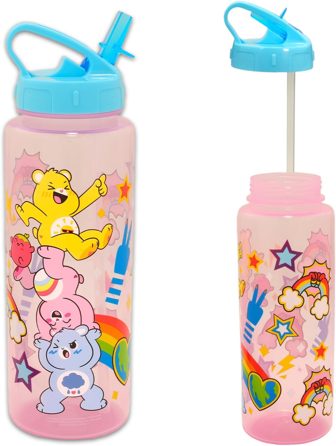 Care Bears Reusable Water Bottle Set - Bundle Plastic 30oz Water Bottle with Spout for Home, School, Sports, Plus Sticker, More Container image 2