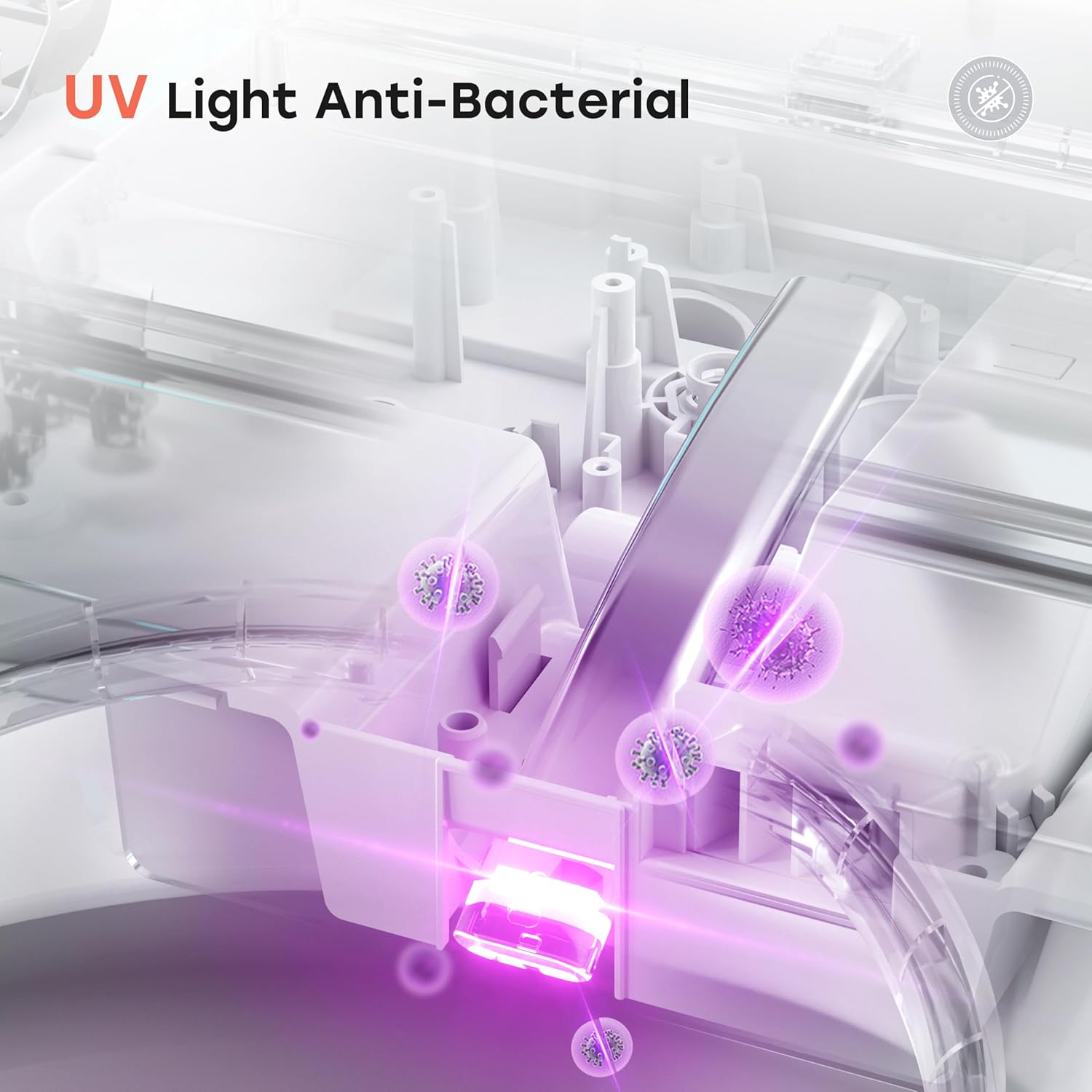 Image depicting the toilet flushing with water swirling, highlighting the 2-way flushing options: Foot Sensor Flush and Off-Seat Flush.