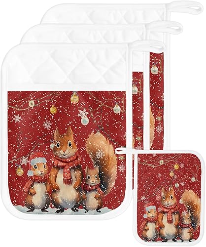 Miniatura 32 de Juego de 3 agarraderas de tela de toalla con bolsillo para cocina, antideslizante y aislante de calor, guantes de horno gruesos para hornear