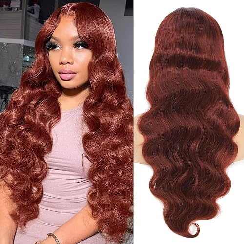 Miniatura 2 de Pelucas de cabello humano con encaje frontal de color marrón rojizo - Pelucas de cabello humano ondulado con encaje frontal de color marrón