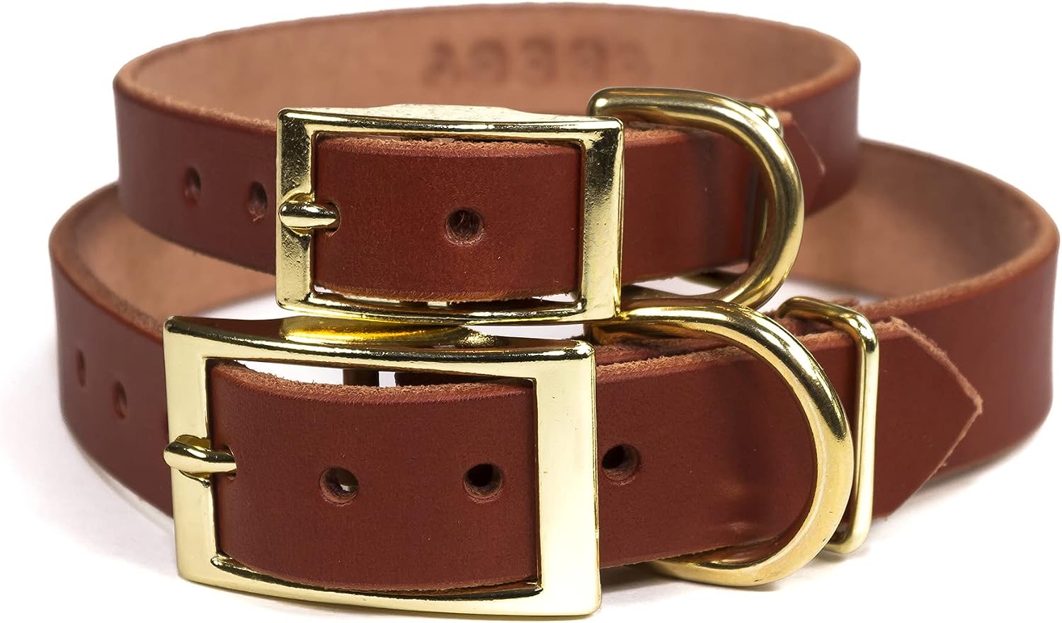 Handmade Personalized Bridle Leather Dog Collar, Engraved Pet Name, Brass/Gold Tone Hardware (Brown)