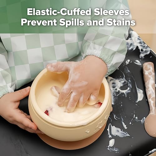 Vista 3 de haakaa Long Sleeve Baby Bib, Waterproof & Adjustable Baby Smock Bib for Eating, Painting & Play, Easy Wipe Clean, 6–24M Días a cuadros