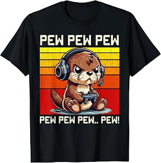Otter Gamer Pew Funny Video Games Vintage Boys Men Girls T-Shirt