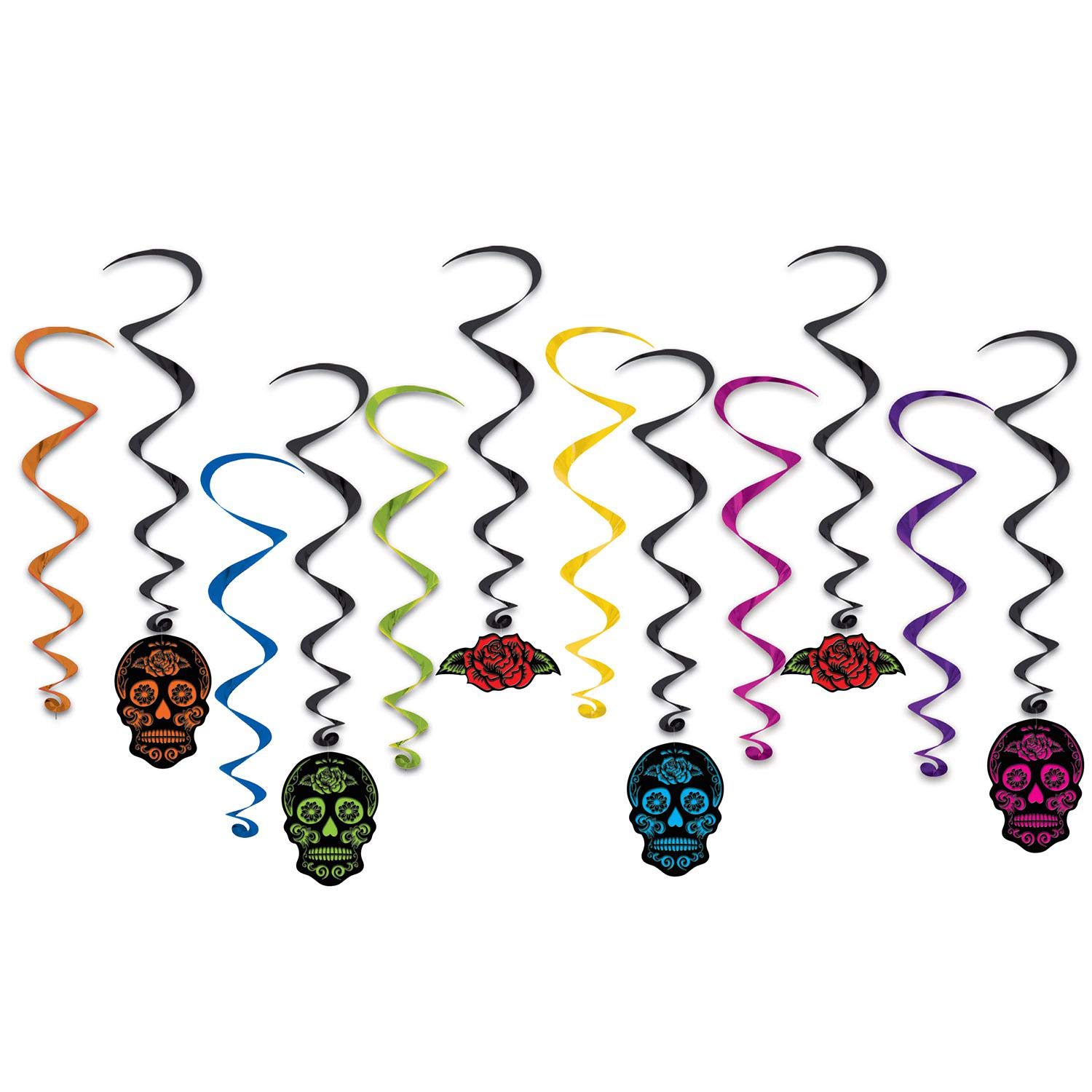 Beistle 01249 Day of The Dead Whirls 24 pezzi, plastica, multicolore