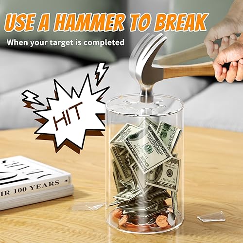 Miniatura 2 de NIUBEE Alcancía transparente para adultos y niños, alcancía acrílica para niños y niñas, moneda de dinero en efectivo, debe romperse para abrir,