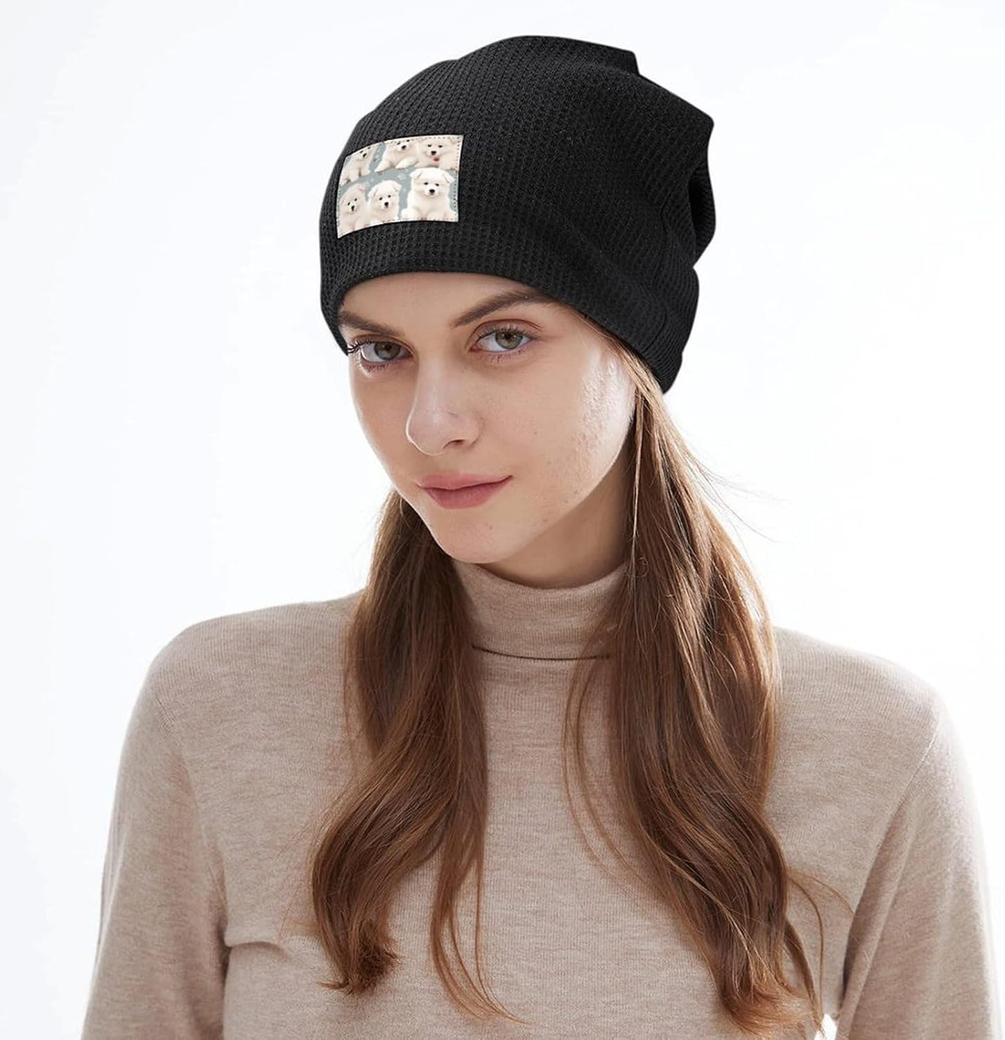 Stylish Little White Dogs Pattern Printed Winter Pullover Hats for Men and Women Combine Warmth and Style