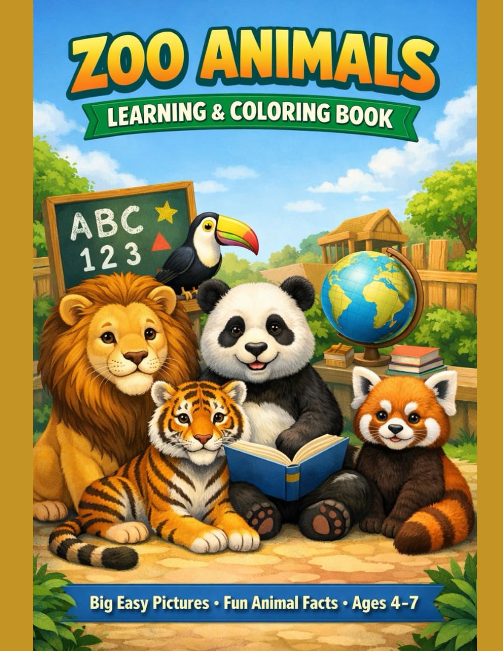 Zoo Animals Learning & Coloring Book: Big Easy Pictures + Fun Animal Facts for Kids Ages 4-7