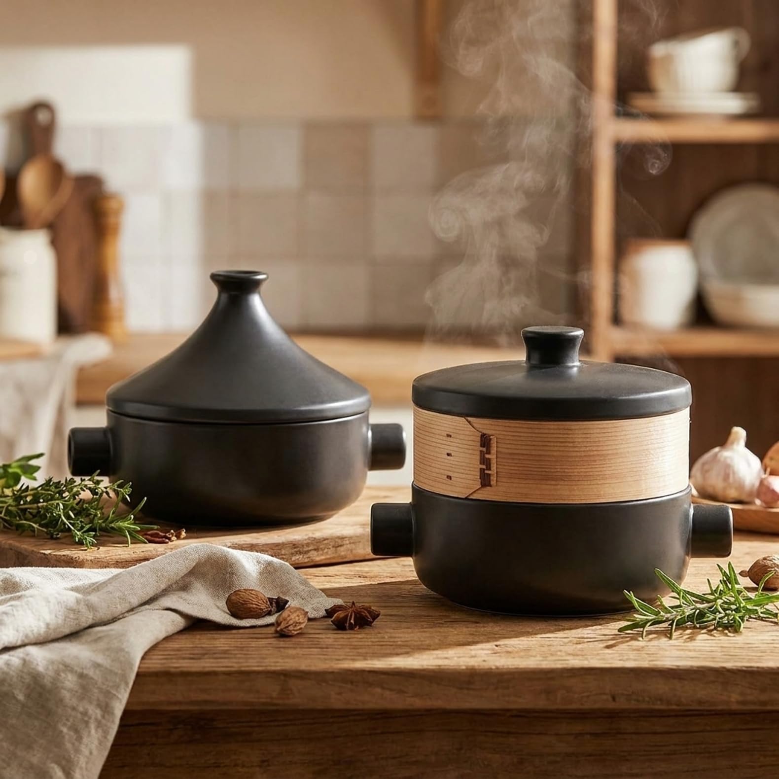 タジン鍋 ブラウン 木製ハンドル付き Amazon｜タジン鍋 深型 日本製