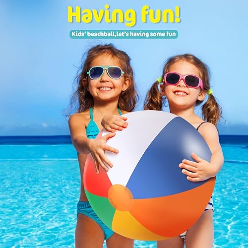 Miniatura 4 de Paquete de 5 bolas inflables de playa grandes de 24 pulgadas, color arcoíris, pelota de piscina, juguetes de piscina, pelotas de piscina para