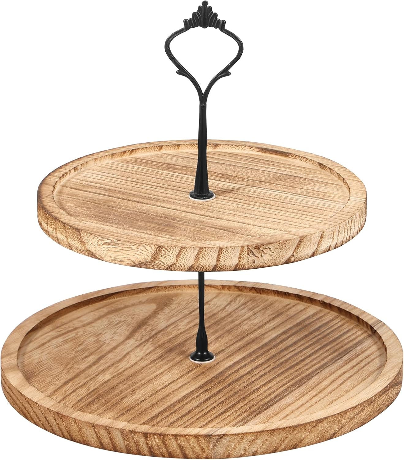 Wooden 2 Tiered Tray, Round Farmhouse Kitchen Table Decor, Wooden Tiered Tray Stand, Dessert Stand Kitchen Island Decor, Wooden Serving Tray for Coffee Food Fruits Cupcakes (Light Brown)