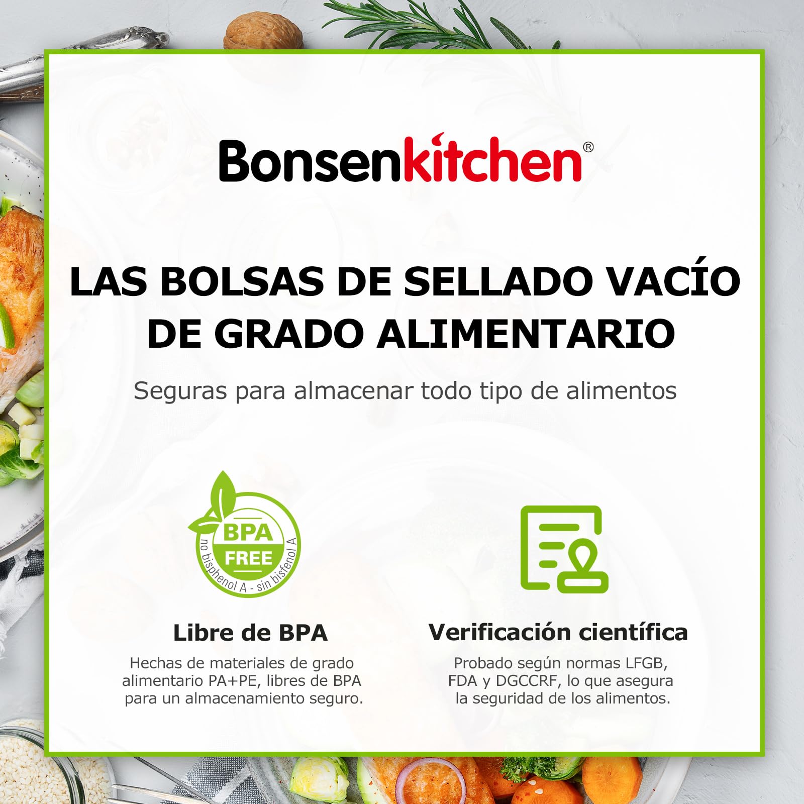 Bonsenkitchen Bolsas de vacío para alimentos 15x25 cm 100 Bolsas para Máquina de Vacío - Bolsas de vacío gofradas para almacenar y cocinar alimentos y hervibles, VB3204 — view 8