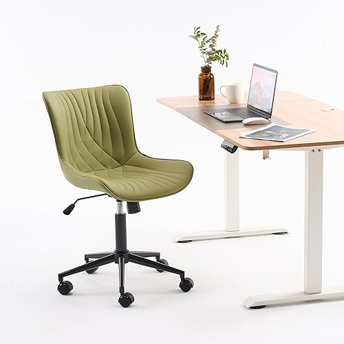 Miniatura 8 de YOUNIKE Silla de oficina, silla de escritorio sin brazos con ruedas, sillas de trabajo para computadora de oficina en casa, moderna silla acolchada