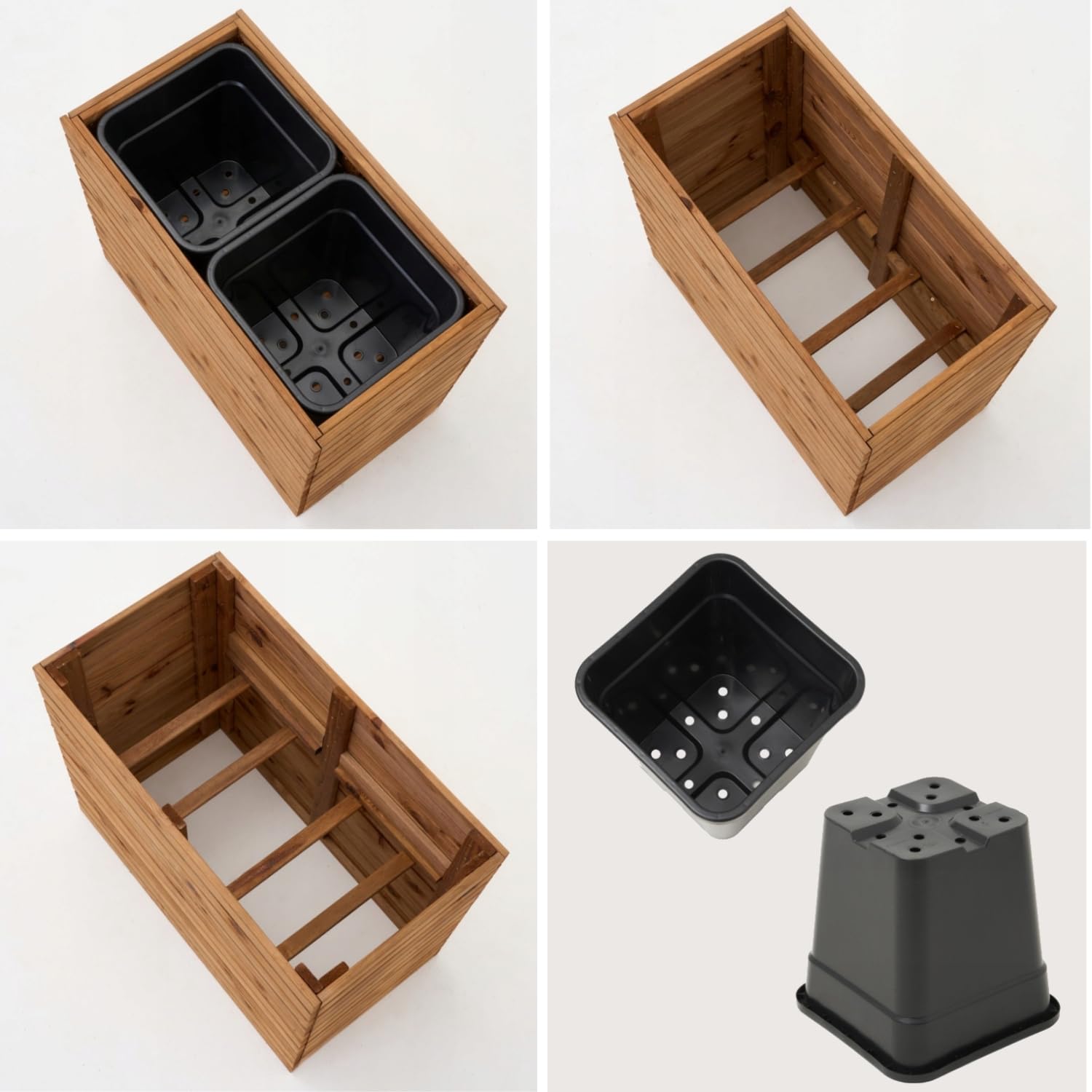 Jardinera para Interior y Exterior - En Madera con Inserto de plástico - 18 l - Macetero Cuadrado para balcón o terraza (67 x 36 cm x 55)