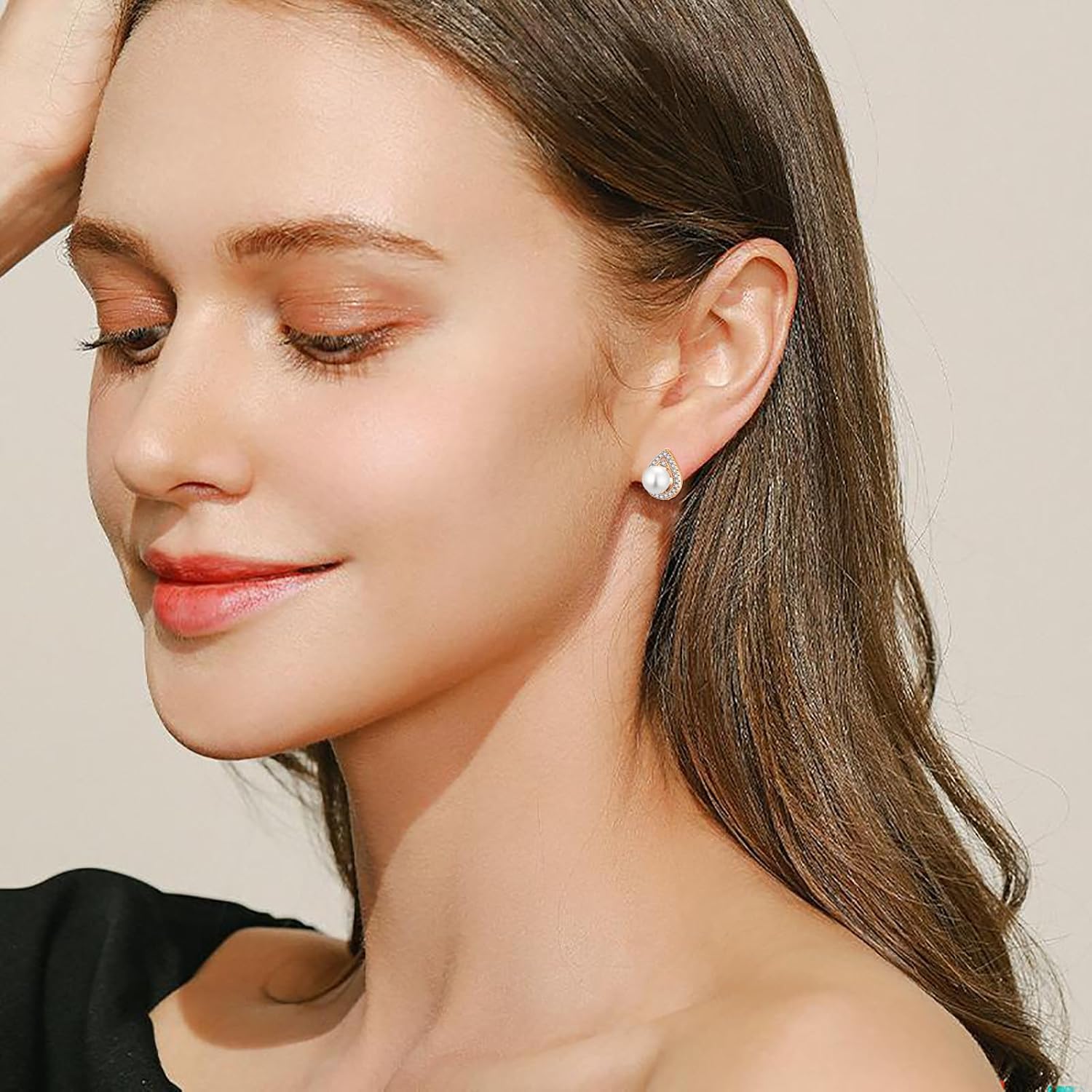 925 Sterling Silver Earrings Freshwater Cultured Pearl Stud Earrings with Cubic Zirconia White/Rose/Yellow Gold-Plated Round/Teardrop Earring for Women Jewelry