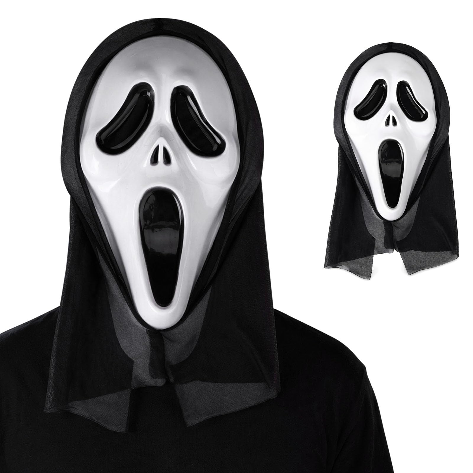 Dooaqiin Halloween Scream Mask, Scary Ghost Face Mask Horror Full Head Skull Masque for Adults Men Women, Creepy Costume Cosplay Party Decorations