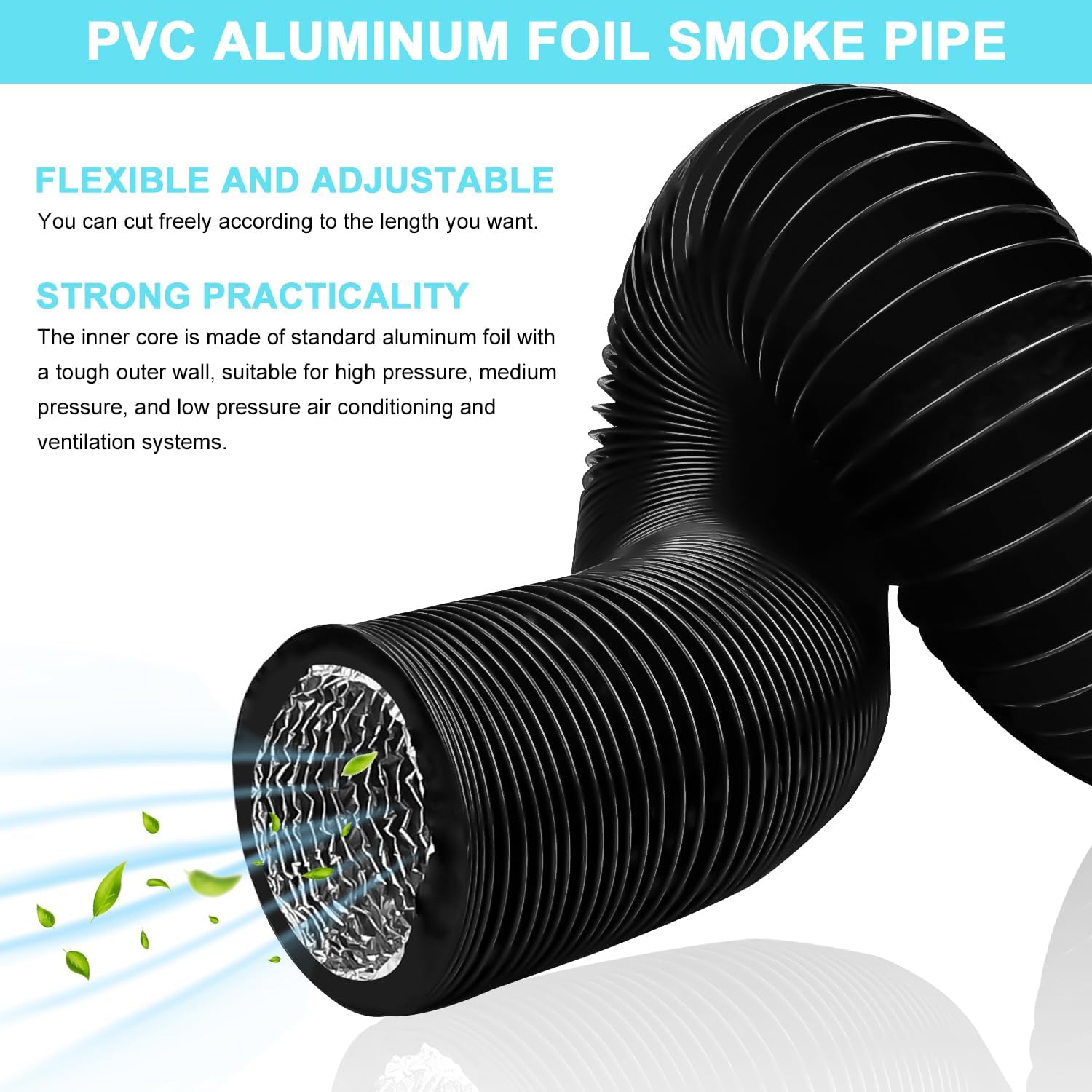 Enenes 5 inch Air Ducting, 16.5FT Long Dryer Vent Hose Flexible, 4 Layer PVC Aluminum Foil Hose for HVAC Ventilation and Duct Fan Systems, 2 Clamps Include