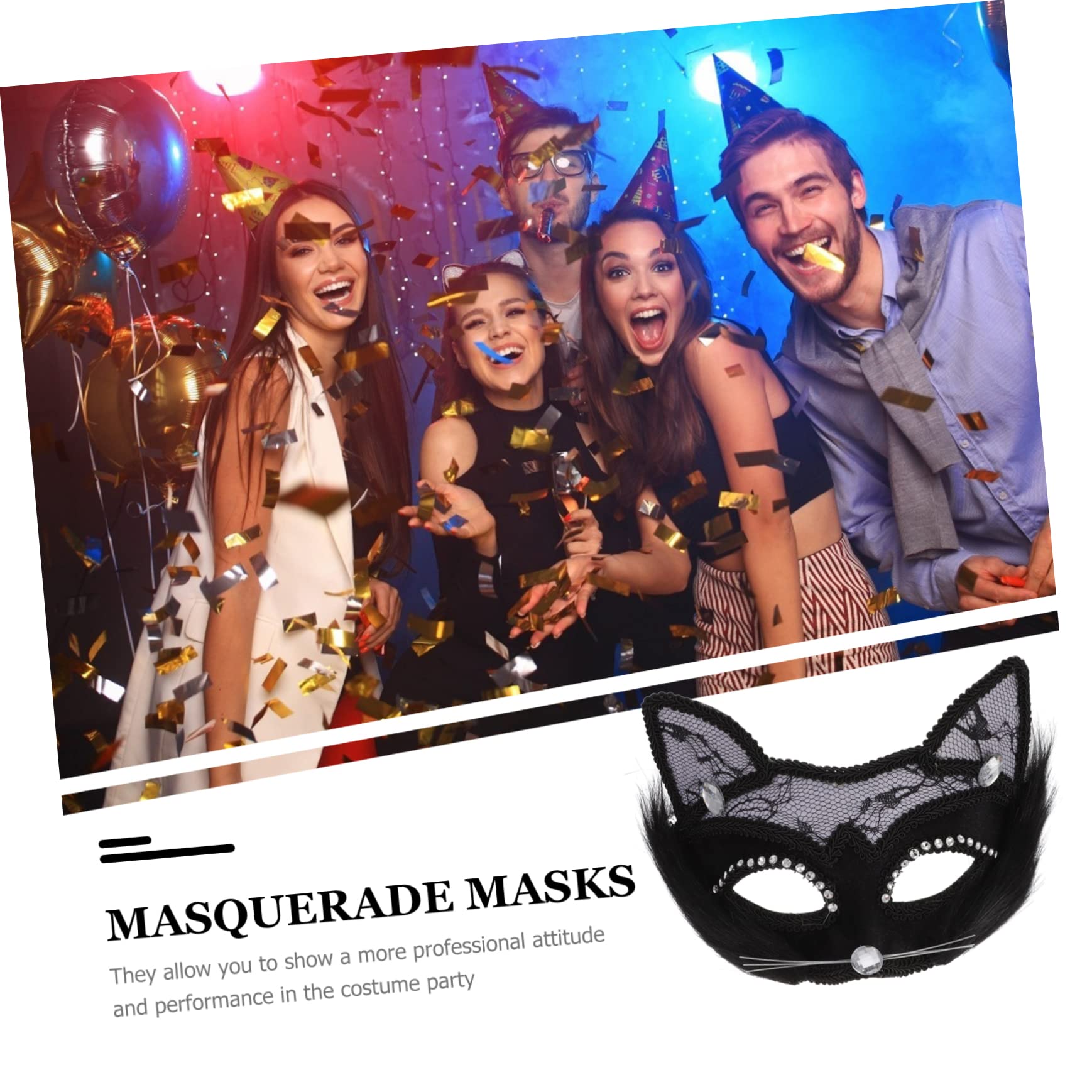 LIFKOME Lace Animal Cat Face Mask Masquerade Mask for Adults Halloween Costumes Party Half Face