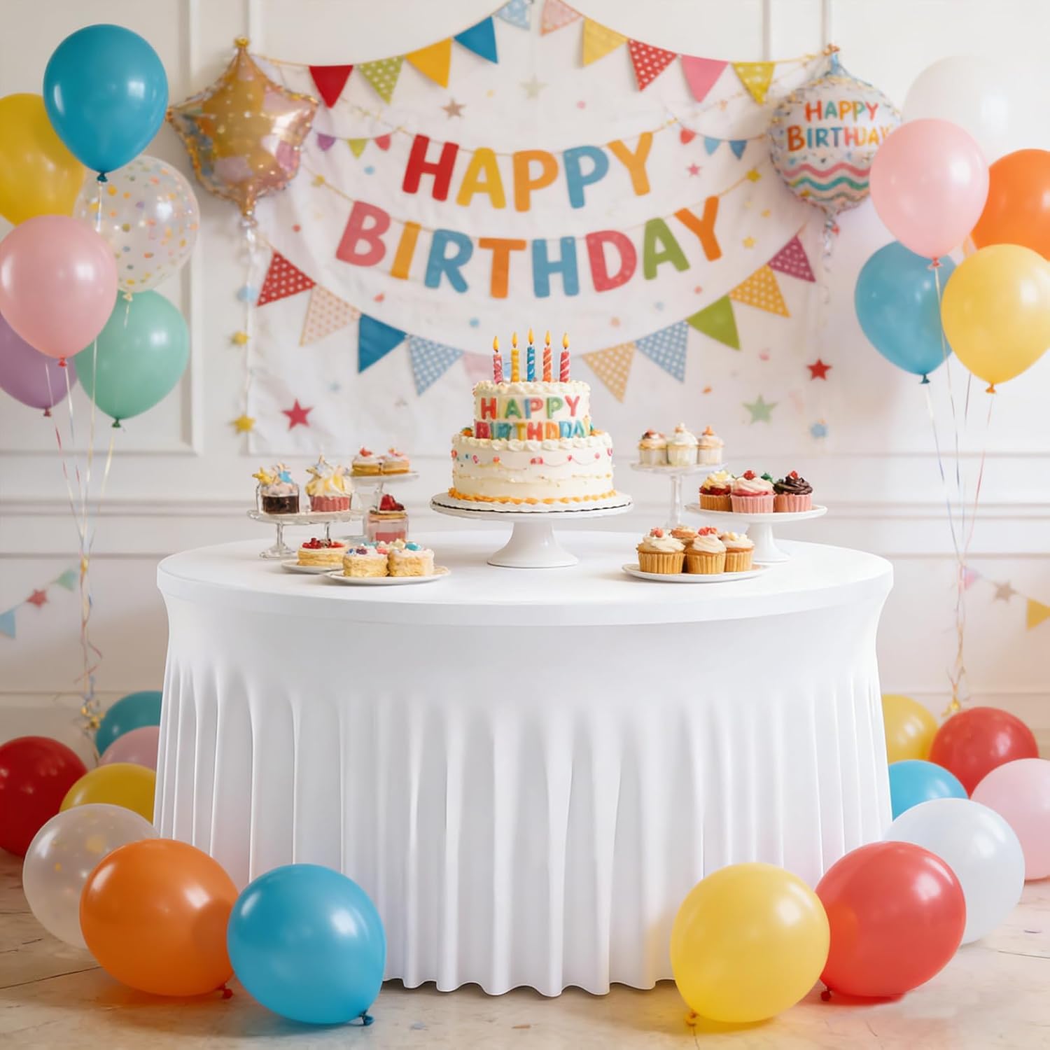 10 Pack White Round Spandex Tablecloths for 60 inch Tables, 120 Inch Stretchy Fitted 5FT Tablecloths, Wrinkle Free Table Covers Washable Polyester Table Cloths for Wedding Party Birthday Banquet