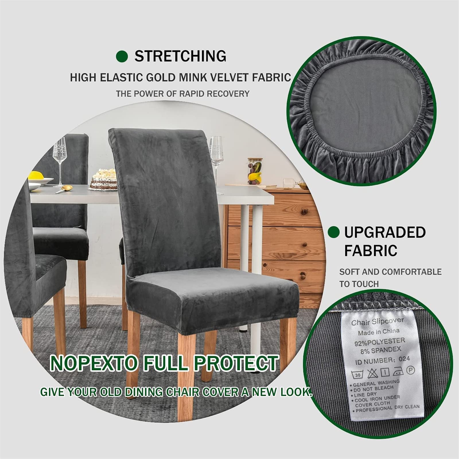Coprisedia con Schienale Elasticizzate, Copertura della Sedia, Coprisedili da Pranzo Antiscivolo Rimovibile, Fodere Sedie con Schienale, Decorazione per Matrimoni, Banchetti (Set di 6,Grigio scuro)