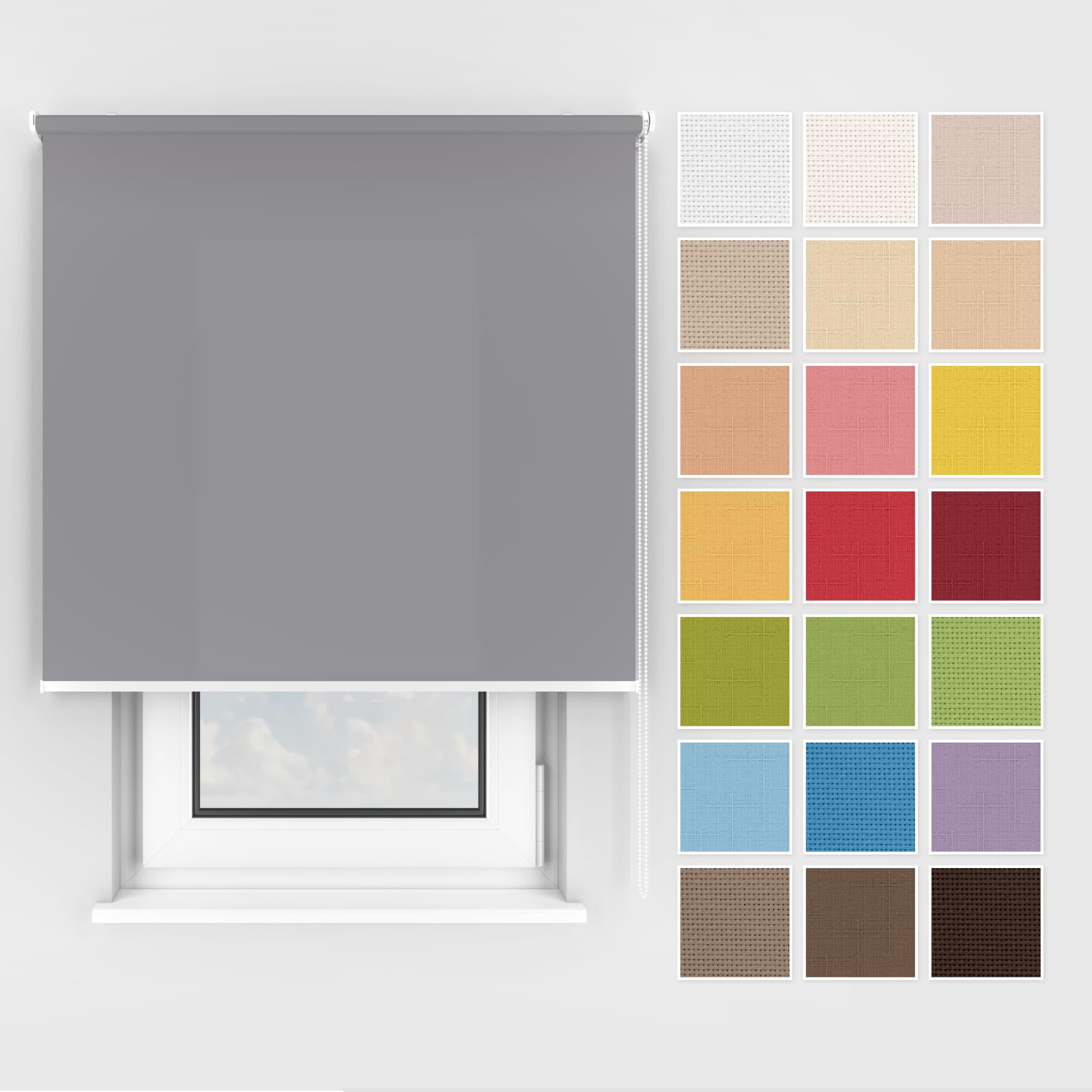 Estika Rollo mit Bohren Deckenmontage und Wandmontage, Breite: 110 cm, Höhe: 220 cm, Farbe: Grau 2, 25 Stoff Farben, Fenster rollos für innen, Sichtschutz für Fenster und Balkontür