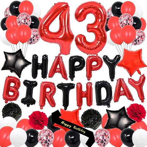 Miniatura 1 de Decoraciones para fiesta de cumpleaños número 43, globos de papel de aluminio con el número 43, globos de látex perfectos para fiestas de 43 años,
