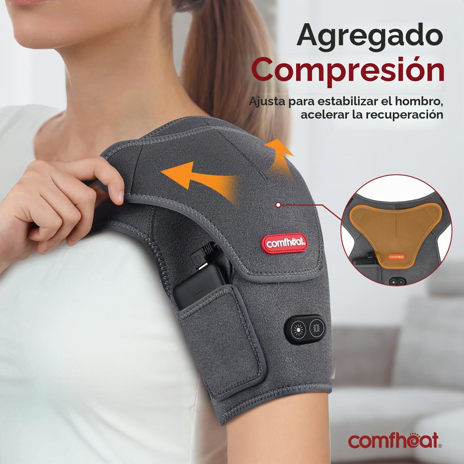 Almohadilla térmica de hombro inalámbrica con masaje vibratorio para alivio del dolor del manguito rotador de hombro congelado, soporte de hombro recargable con calefacción para hombres y