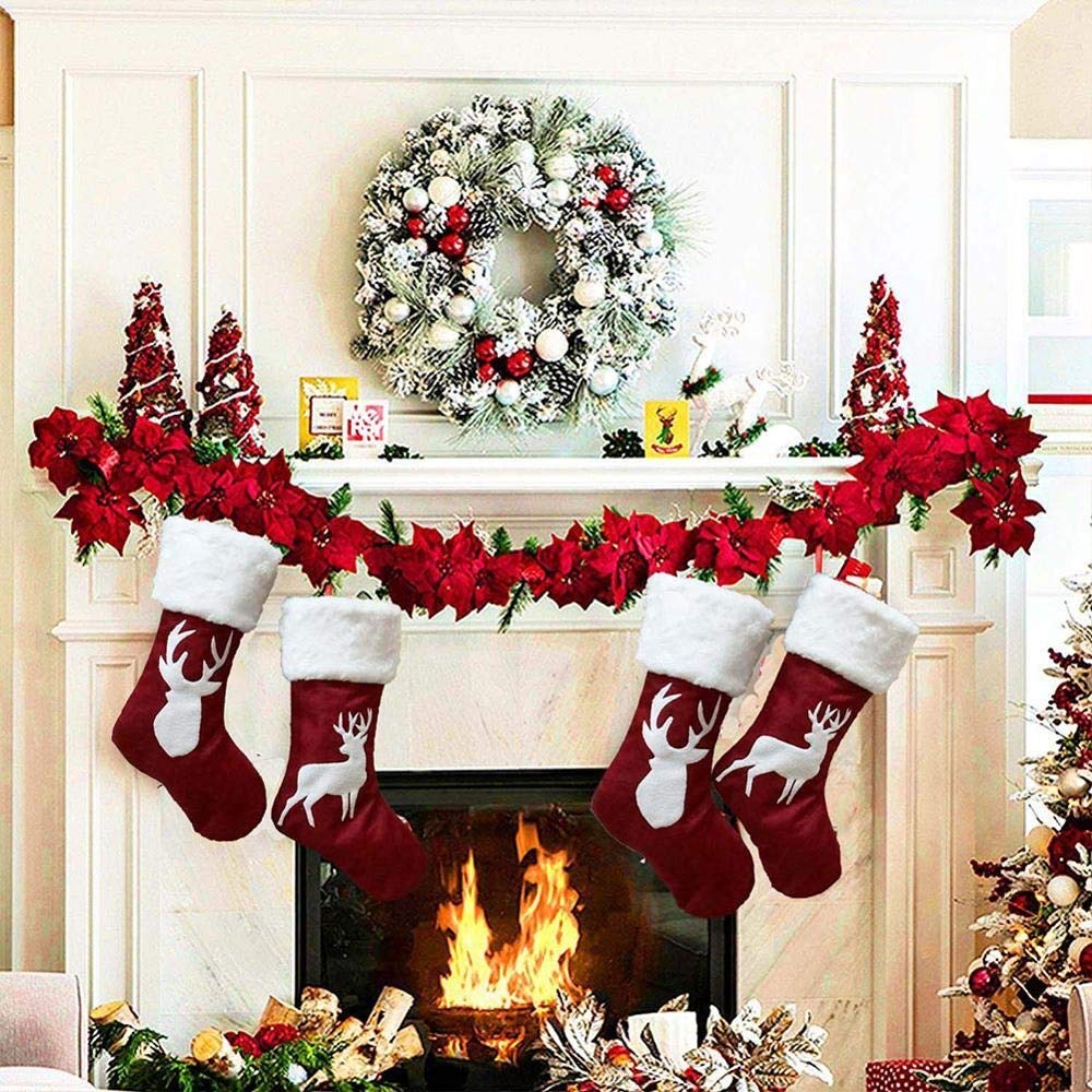 DieffematicSDW Świąteczna skarpeta Christmas pończochy 18-calowy poroże, płatek śniegu z len i klasyczne duże skarpetki. (Color : Style 1)