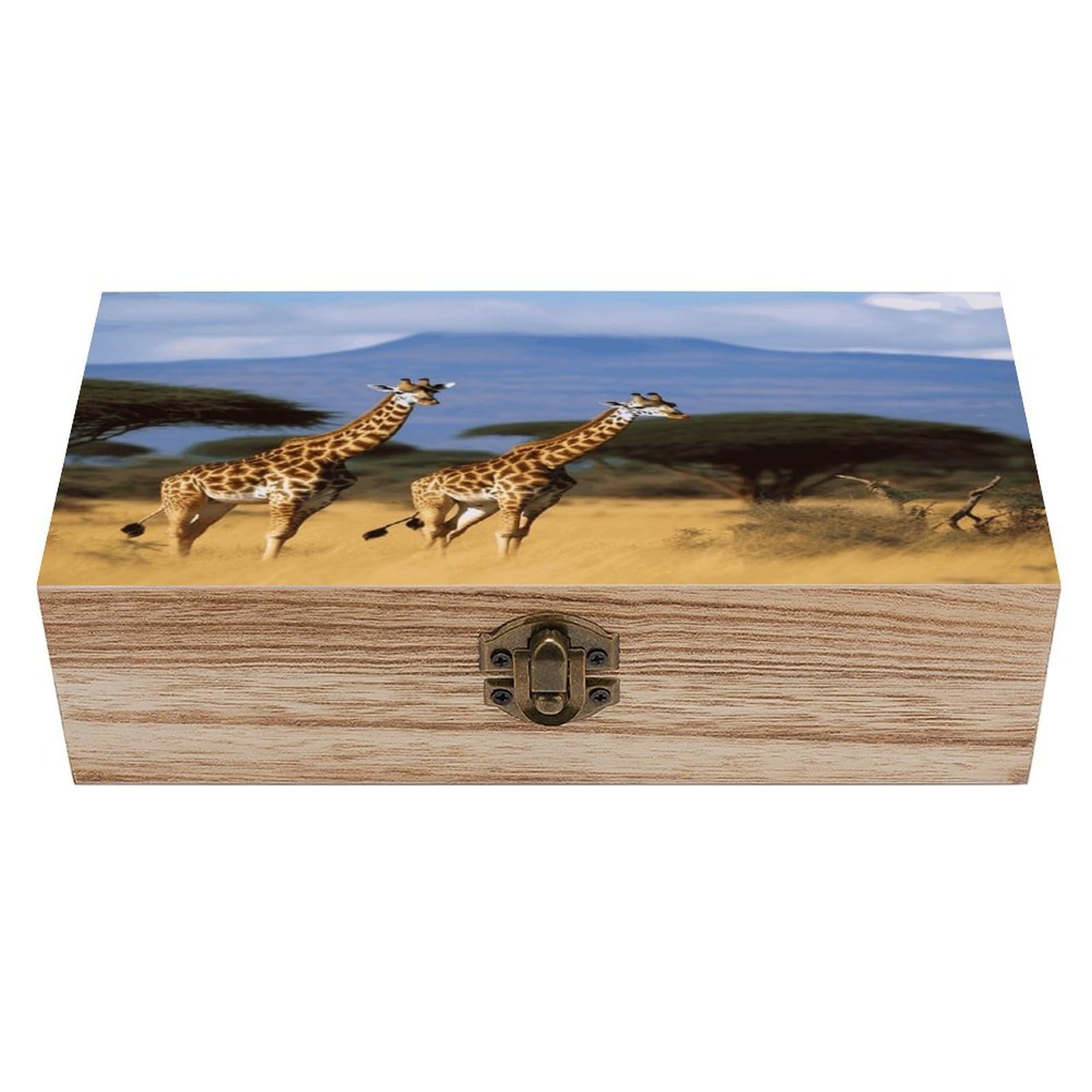 VstaDank Africa Wildlife Giraffes Wooden Storage Box Wooden Keepsake Box with A Hinged Lid Fashion Memory Treasure Boxes Decorative Jewelry Case for Crafts Photo Home Decor Wood Gift Box