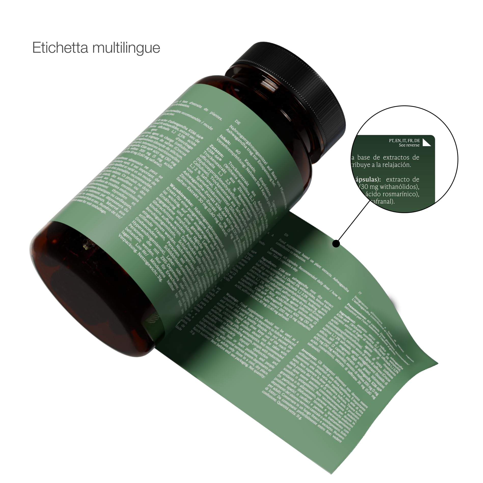 ZZEN Calm - Ashwagandha KSM-66® Vegan da 600 mg con Zafferano e Melissa | 5% Withanolidi, Integratore Ginseng Indiano per Stress, Ansia e Cortisolo Balance, 60 Capsule, Nootropico Calmante