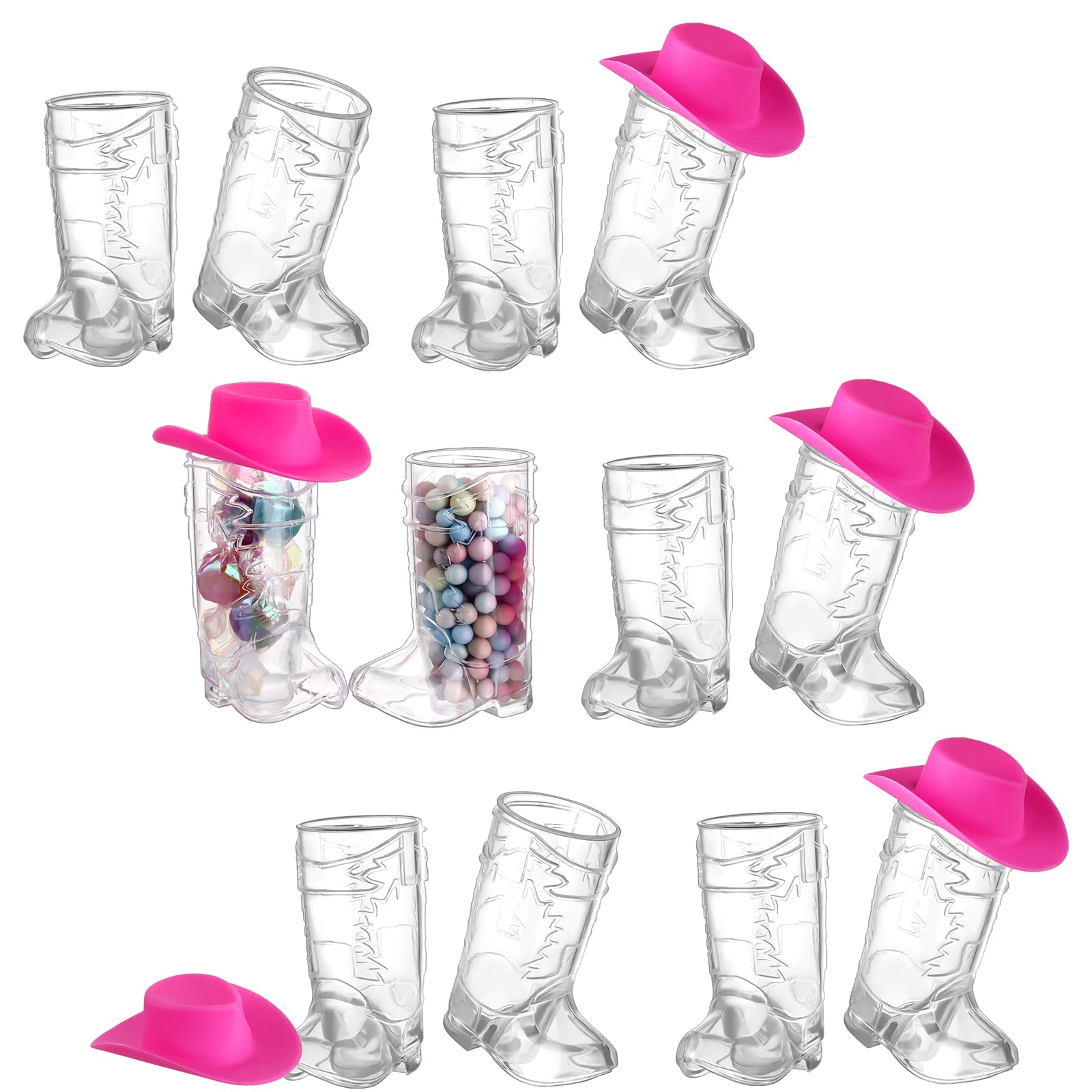 54 Pcs Plastic Mini Western Cowboy Cowgirl Hat and Plastic Shot Glasses Miniature Cute Doll Hat Cowboy Boot Cups