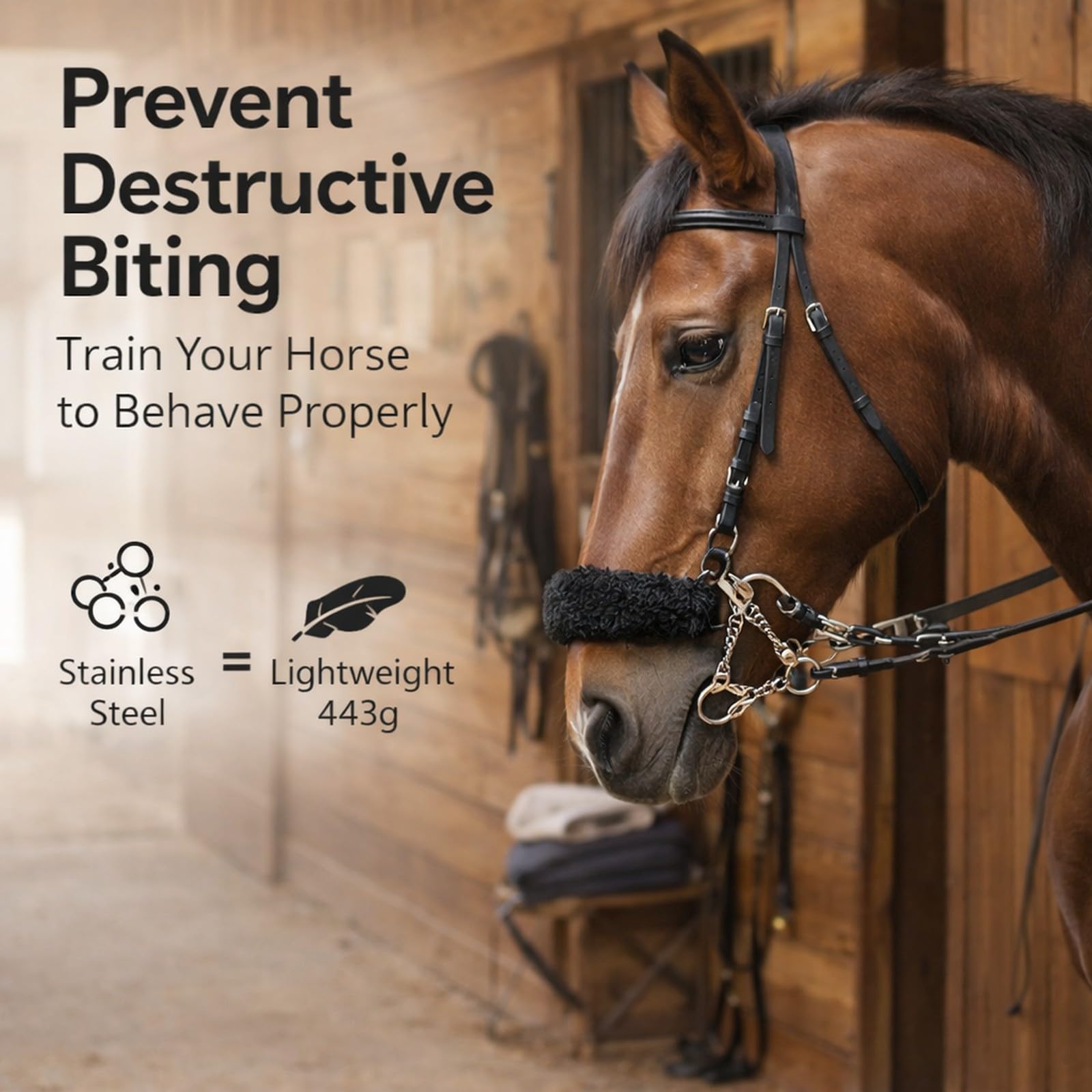 Freno para Caballos Acero Inoxidable con Cobre y Cadena, Bocado D de 125mm - Material Resistente, Fácil de Usar y Portátil para Control Seguro