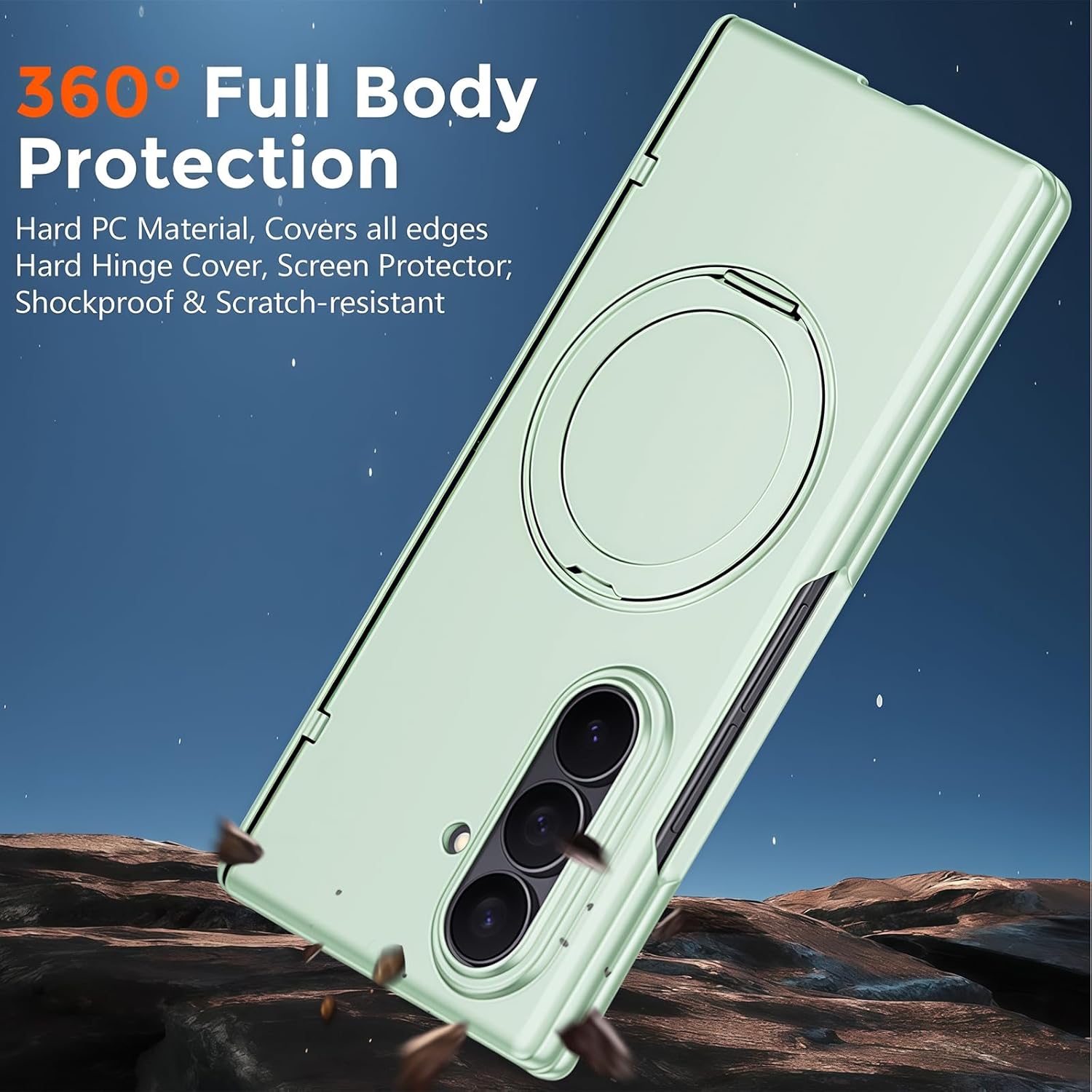 for Samsung Galaxy Z Fold 7 Case with Ring Stand, Z Fold 7 Magnetic Case Compatible Magsafe Accessories Screen Protector Hinge Cover Full-Body Slim Phone Case for Z Fold 7 Green